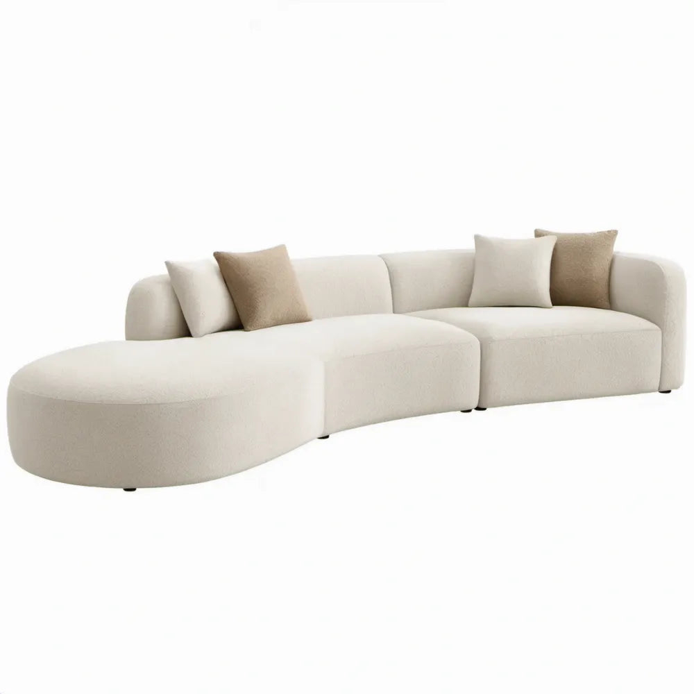 Modulaire hoekbank met chaise longue links, 300 x 170 x 72 cm, crème bouclé polyester