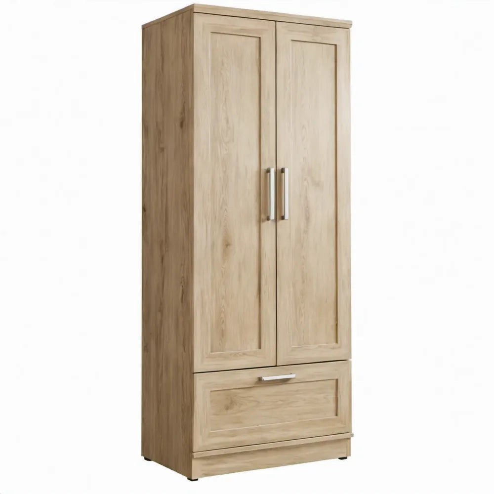 Kledingkast met 2 deuren en 1 lade, 80 x 52 x 190 cm, licht eiken