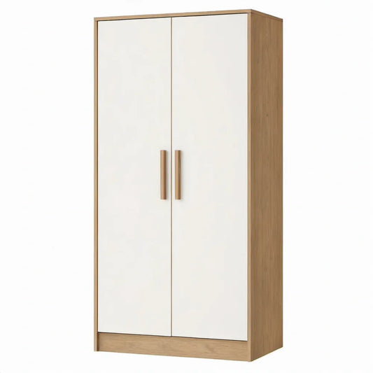 2-deurs kledingkast 80 x 52 x 180 cm wit/eikenkleur