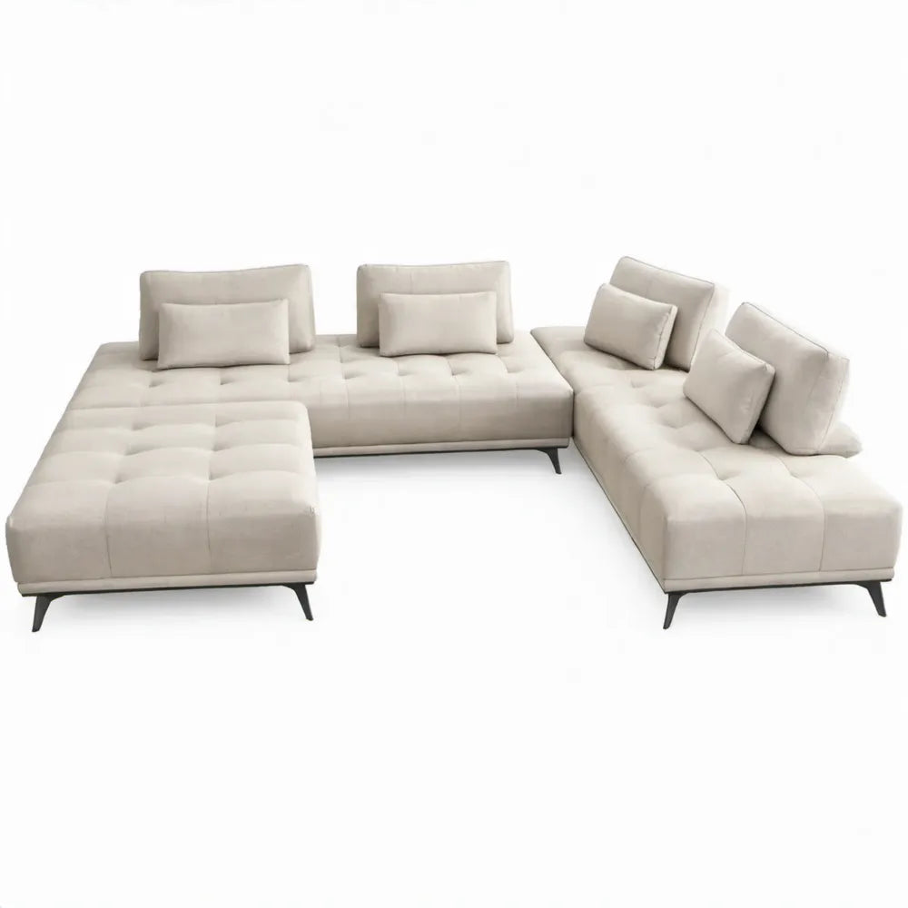 Modulaire U-vormige hoekbank met chaise longues, 350 x 180 x 85 cm, crème