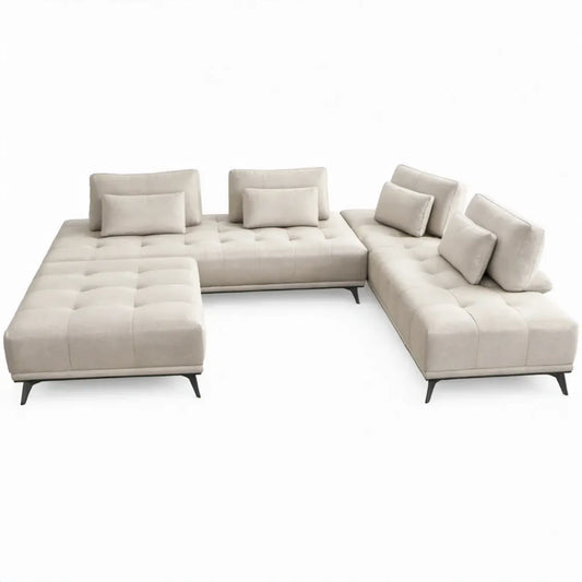 Modulaire U-vormige hoekbank met chaise longues, 350 x 180 x 85 cm, crème