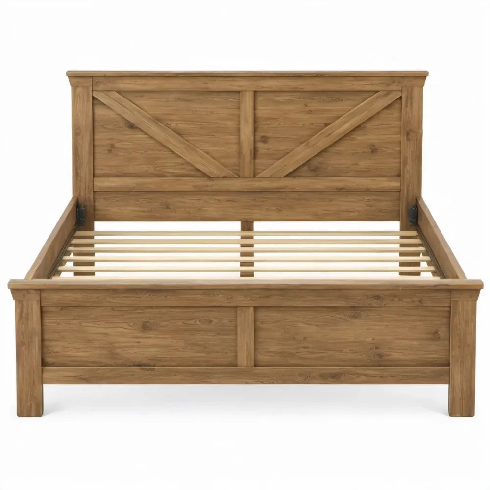 Massief eikenhouten bed 160 x 200 cm naturel met lattenbodem