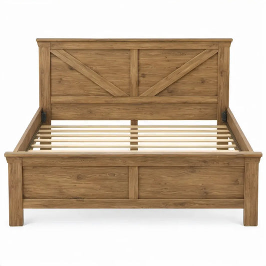 Massief eikenhouten bed 160 x 200 cm naturel met lattenbodem