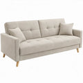 Beige 3-zitsbank van 200 x 85 x 86 cm met polyester bekleding en houten poten