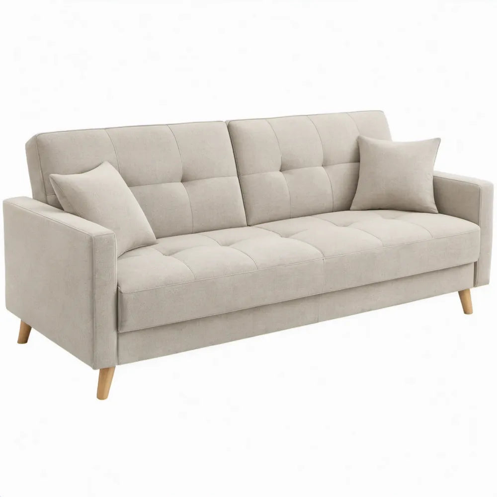 Beige 3-zitsbank van 200 x 85 x 86 cm met polyester bekleding en houten poten