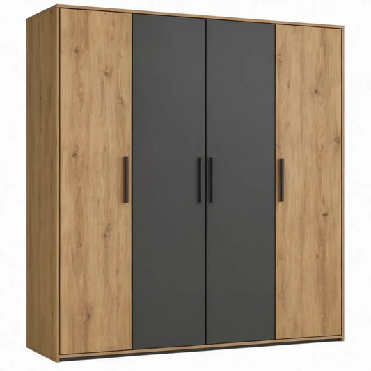Kledingkast met 4 draaideuren, 200 x 60 x 200 cm, eikenkleurig en antraciet