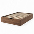 Walnootbruin bedframe met uittrekbare opberglade en lattenbodem 140 x 200 cm