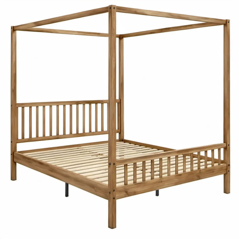 Hemelbed van massief grenenhout met lattenbodem, naturel, 160 x 200 cm