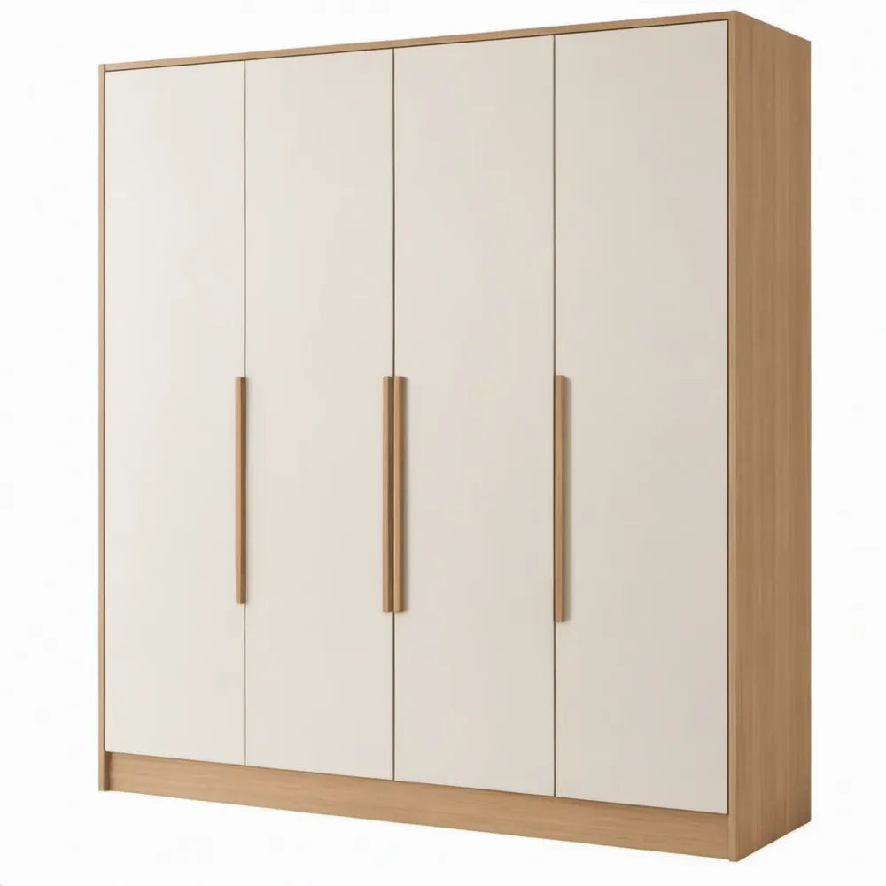 Kledingkast met 4 deuren, 180 x 52 x 200 cm, wit en eikenkleur