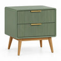 Saliegroen nachtkastje met 2 lades, 50 x 40 x 55 cm, MDF en rubberhout