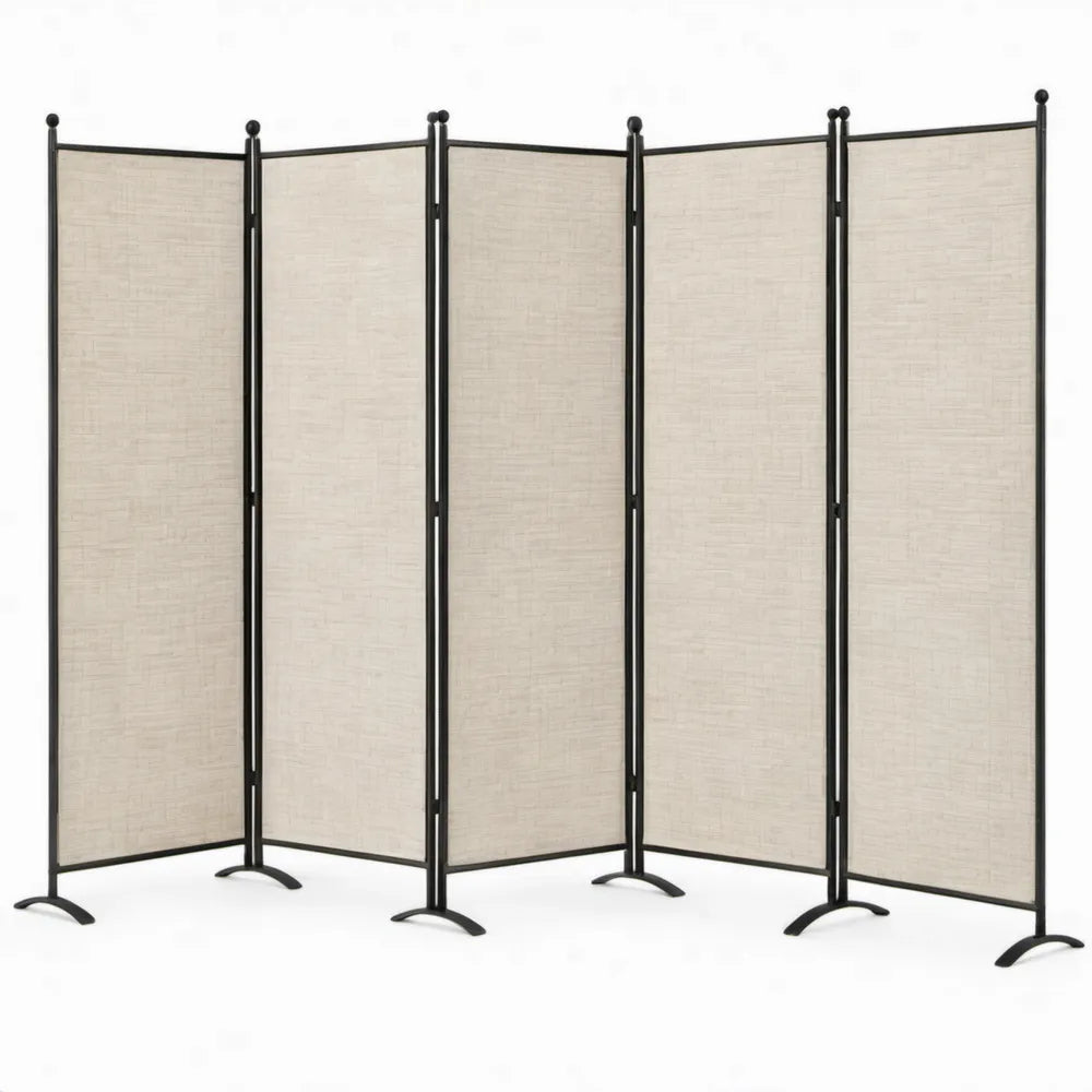 Opvouwbare 5-delige roomdivider 250 x 180 cm in crème met zwart stalen frame