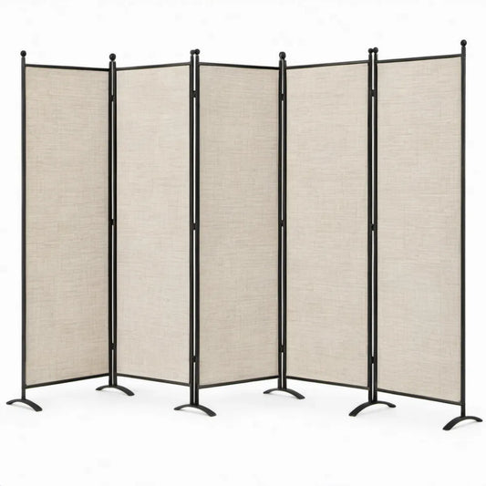 Opvouwbare 5-delige roomdivider 250 x 180 cm in crème met zwart stalen frame