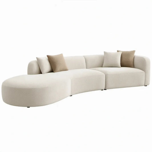 Modulaire hoekbank met chaise longue links, 300 x 170 x 72 cm, crème bouclé polyester